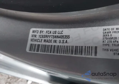 2022 Ram 1500 Big Horn 4X4 5'7 Box z USA, uszkodzony, nr VIN 1C6SRFFT5NN405355